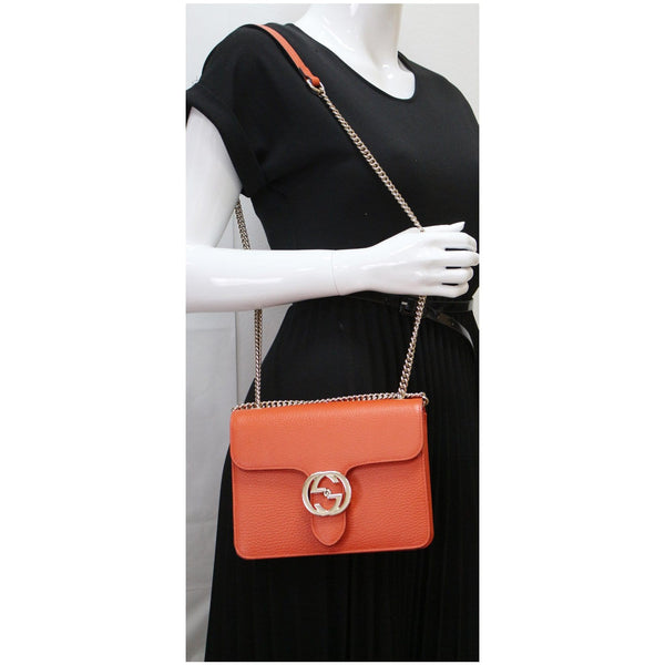 GUCCI Interlocking GG Leather Crossbody Bag Orange 510304