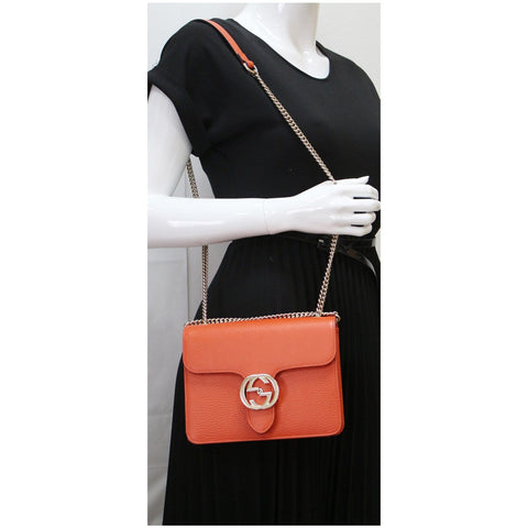 GUCCI Interlocking GG Leather Crossbody Bag Orange 510304