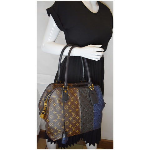 LOUIS VUITTON Blocks Stripes Monogram Leather Tote Bag Tri-Color