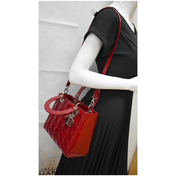 Christian Dior Medium Lady Dior Cannage Patent Leather Bag