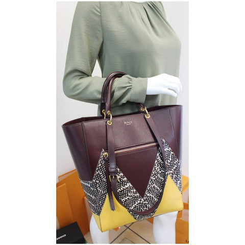 MULBERRY Large Maple "M" Snakeskin Oxblood Smooth Calf Tote Bag Burgundy