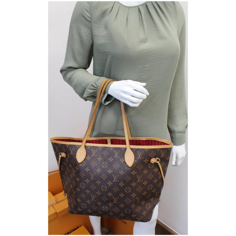 LOUIS VUITTON Neverfull MM Monogram Canvas Tote Shoulder Bag Brown