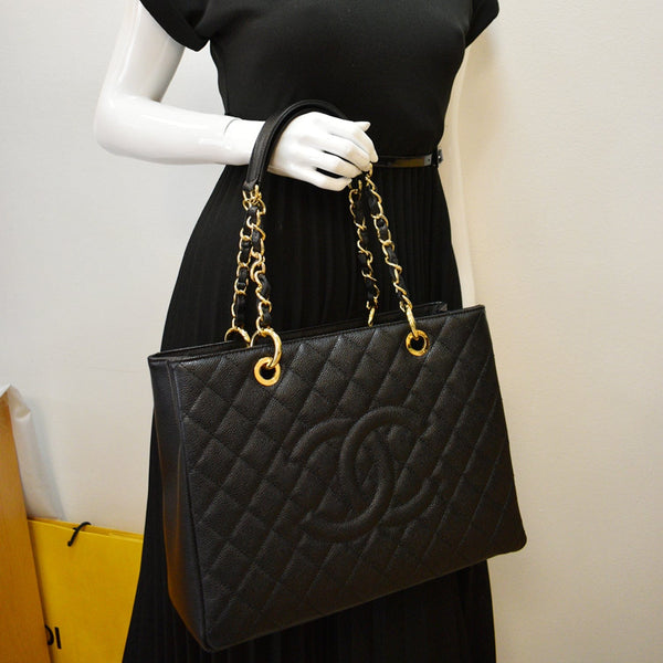 CHANEL Grand Shopping GST Caviar Leather Tote Bag Black