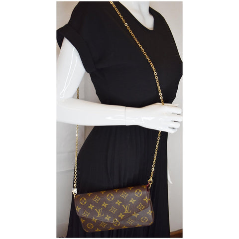 LOUIS VUITTON Pochette Felicie Monogram Canvas Crossbody Bag Brown