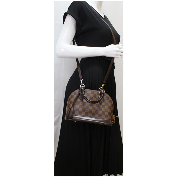 LOUIS VUITTON Alma BB Damier Ebene Satchel Crossbody Bag Brown