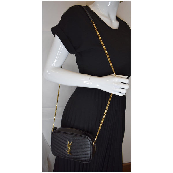 YVES SAINT LAURENT Mini Lou Grain De Poudre Camera Bag Black