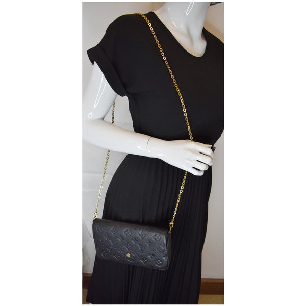 LOUIS VUITTON Pochette Felicie Monogram Empreinte Chain Wallet Black