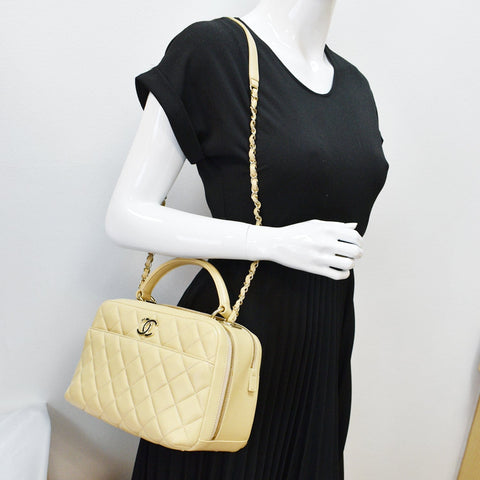 CHANEL Trendy CC Bowling Quilted Leather Shoulder Bag Beige