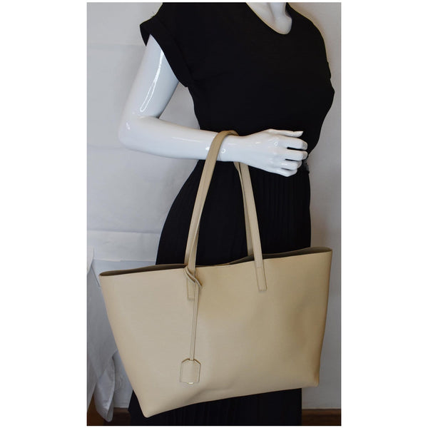 YVES SAINT LAURENT Leather Shopping Tote Bag Beige