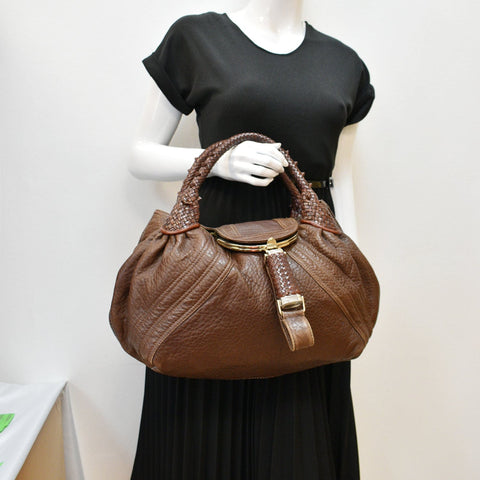 FENDI Spy Nappa Leather Satchel Bag Brown 8BR511