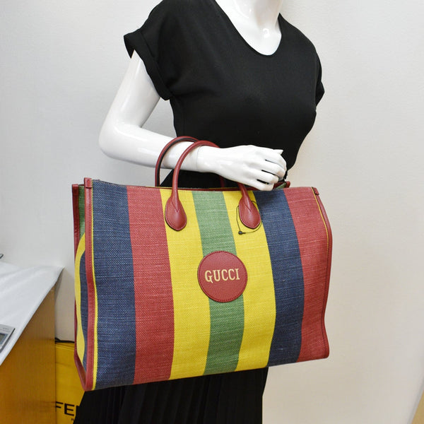 GUCCI Baiadera Stripe Canvas Tote Bag Multicolor 630358