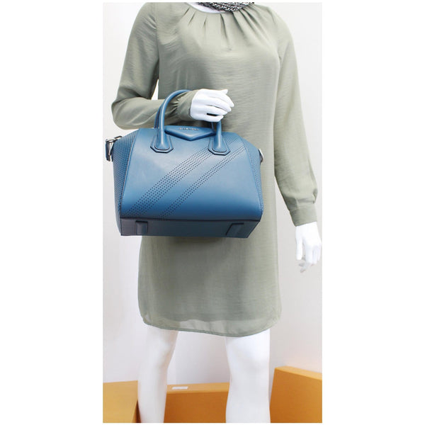 GIVENCHY Small Antigona Perforated Leather Satchel Bag Ocean Blue