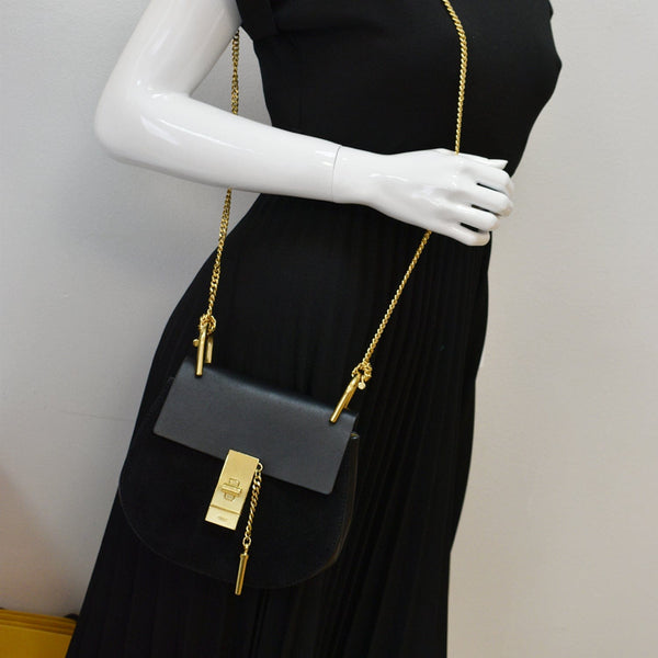 CHLOE Mini Drew Suede Calfskin Leather Crossbody Bag Black