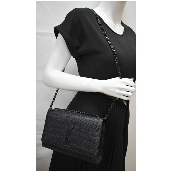 YVES SAINT LAURENT WOC Crocodile-Embossed Shoulder Bag Black - Hot Deals