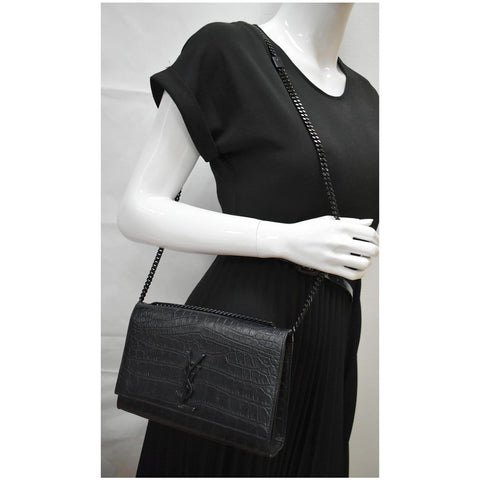 YVES SAINT LAURENT WOC Crocodile-Embossed Shoulder Bag Black - Hot Deals
