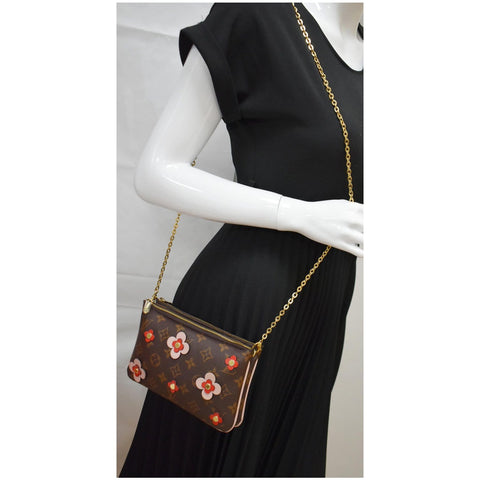 LOUIS VUITTON Blooming Flowers Pochette Monogram Canvas Chain Crossbody Bag Brown