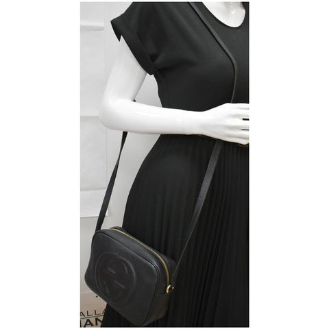 GUCCI Soho Disco Small Pebbled Leather Crossbody Bag Black 308364