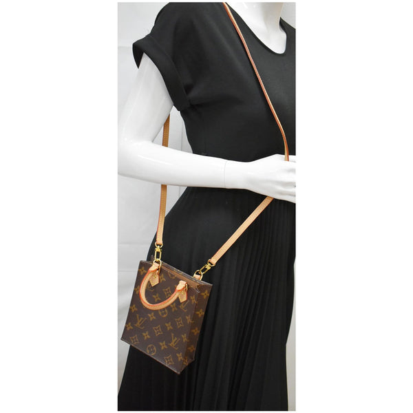 LOUIS VUITTON Petit Sac Plat Monogram Canvas Shoulder Bag Brown