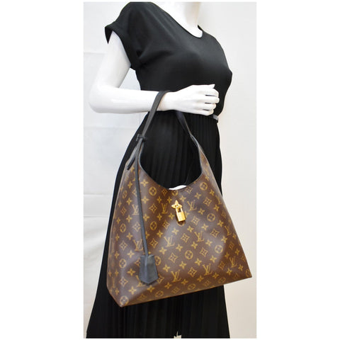 LOUIS VUITTON Flower Monogram Canvas Shoulder Hobo Bag Brown