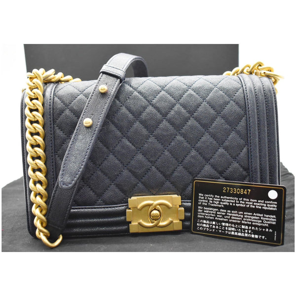 CHANEL Medium Boy Flap Quilted Leather Shoulder Bag Navy Blue
