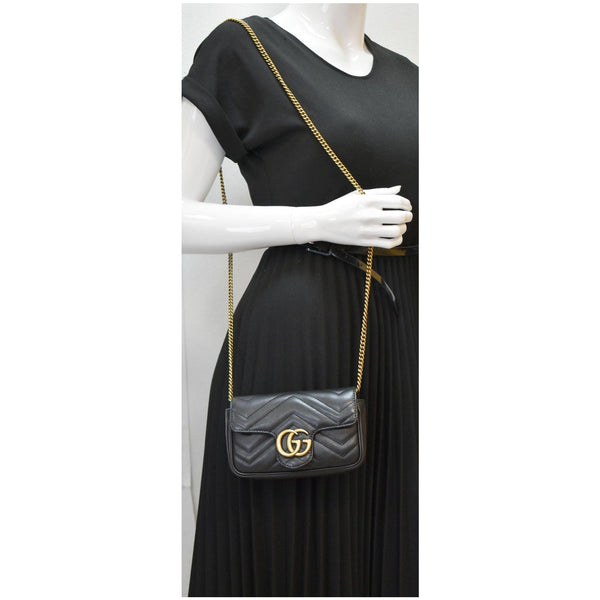 GUCCI GG Marmont Matelasse Leather Super Mini Crossbody Bag Black