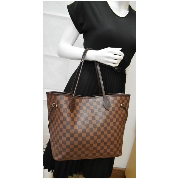 LOUIS VUITTON Neverfull MM Damier Ebene Tote Bag Brown