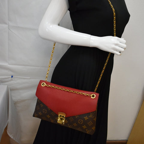 LOUIS VUITTON Pallas Chain Monogram Canvas Crossbody Bag Brown