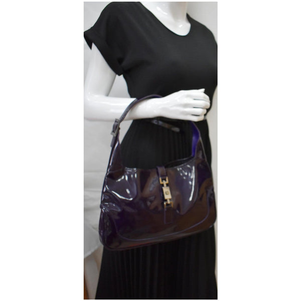 GUCCI Jackie Patent Leather Shoulder Bag Dark Purple 001-3306