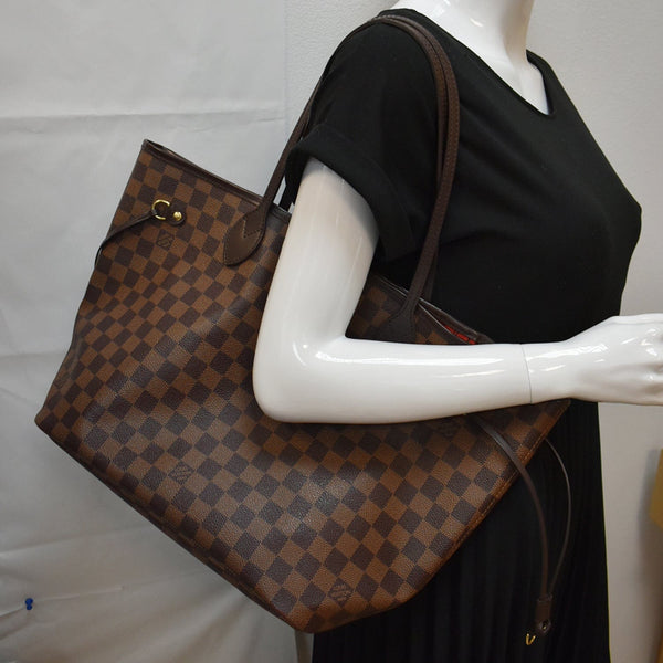LOUIS VUITTON Neverfull MM Damier Ebene Tote Bag Brown