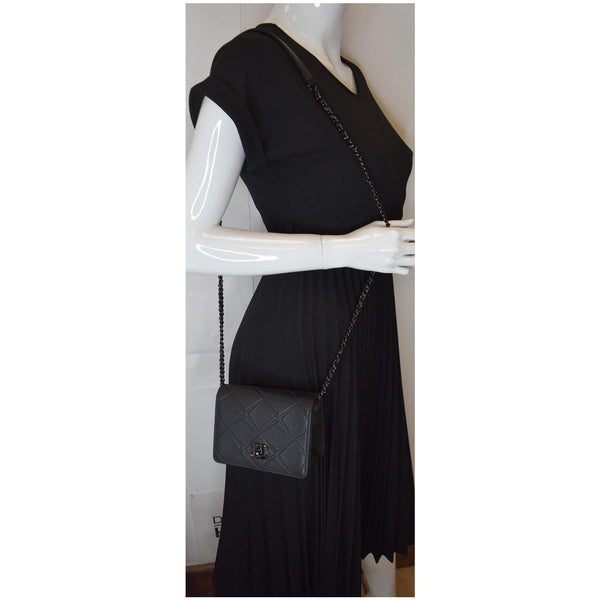 CHANEL Propeller Mini Flap Calfskin Leather Shoulder Bag Black