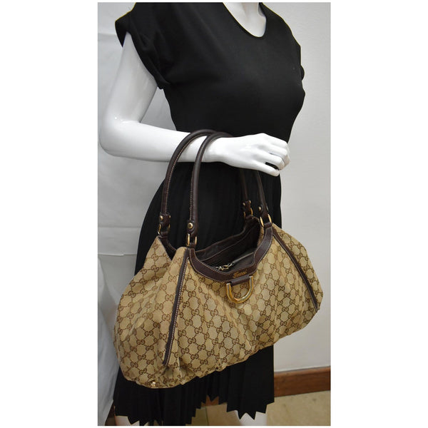 GUCCI Abbey D Ring GG Canvas Large Hobo Bag Brown 189835 - Final Sale