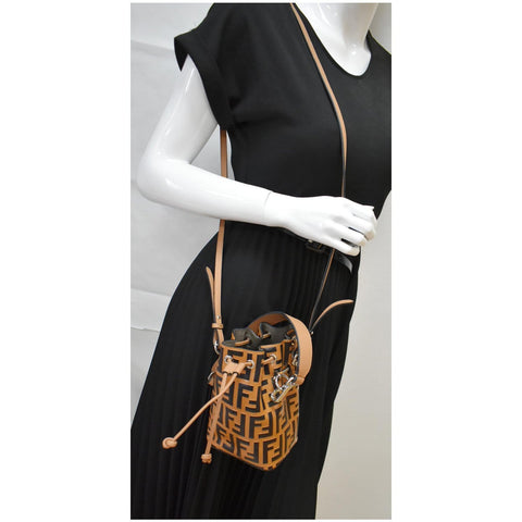 FENDI Mon Tresor Leather Bucket Crossbody Bag Brown