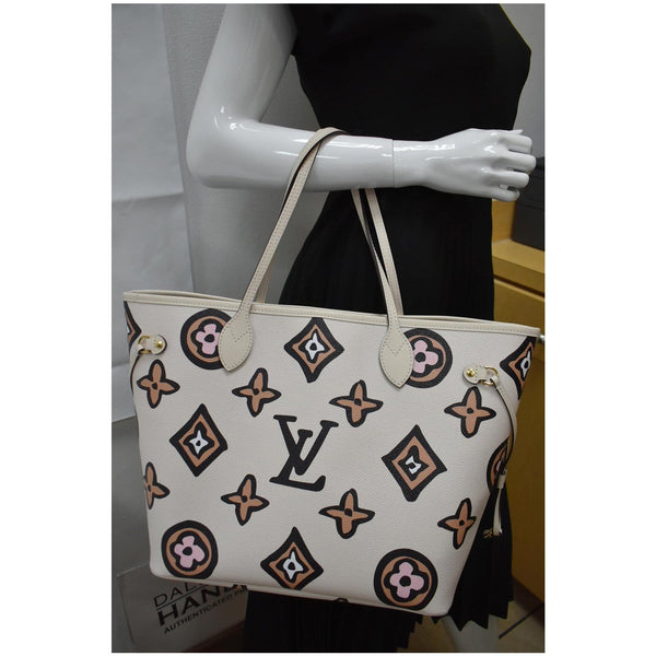 Louis Vuitton Neverfull MM Wild At Heart Monogram Canvas Tote Bag Cream