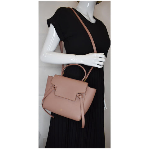 CELINE Nano Belt Grained Calfskin 2Way Shoulder Bag Light Pink