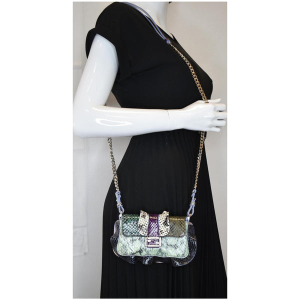 FENDI Baguette MicroWave Python Leather Chain Crossbody Bag Multi