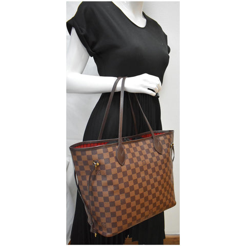 LOUIS VUITTON Neverfull MM Damier Ebene Tote Bag Brown