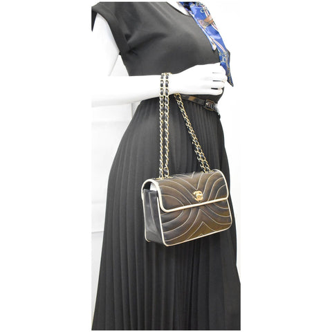 CHANEL Chevron Contrast Quilted Lambskin Flap Shoulder Bag Black