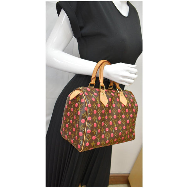 LOUIS VUITTON Cerises Speedy 25 Monogram Canvas Satchel Bag Brown