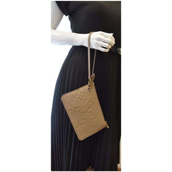 LOUIS VUITTON Empreinte Monogram Neverfull MM Pochette Wristlet Pouch Beige