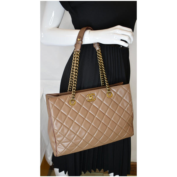CHANEL Quilted Leather Perfect Edge Shopper Tote Brown