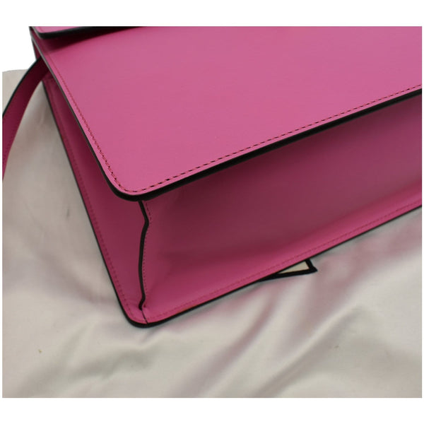 GUCCI Sylvie Medium Web Smooth Leather Top Handle Shoulder Bag Pink 431665