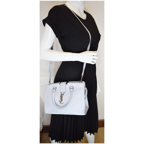 YVES SAINT LAURENT Cabas Baby Leather Tote Shoulder Bag Light Blue