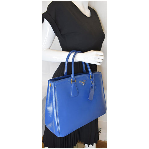 PRADA Parabole Saffiano Lux Leather Shopping Tote Blue