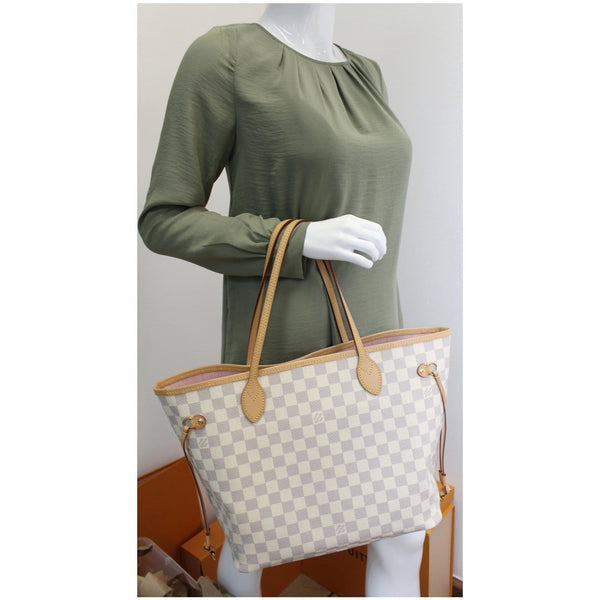 LOUIS VUITTON Neverfull MM Damier Azur Tote Shoulder Bag White