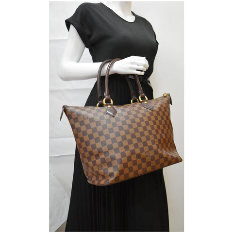 LOUIS VUITTON Saleya MM Damier Ebene Tote Bag Brown