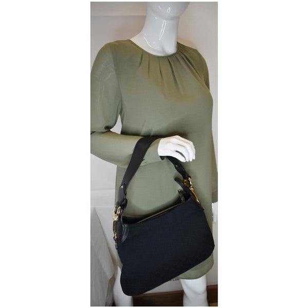 GUCCI Creole Monogram Leather Hobo Bag Black 145826