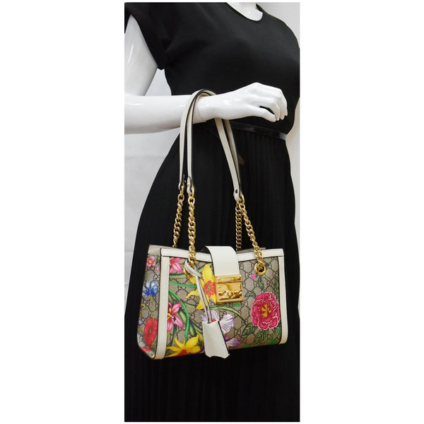Gucci Padlock Flora Small GG Supreme Canvas Shoulder Bag