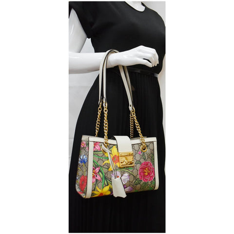 Gucci Padlock Flora Small GG Supreme Canvas Shoulder Bag