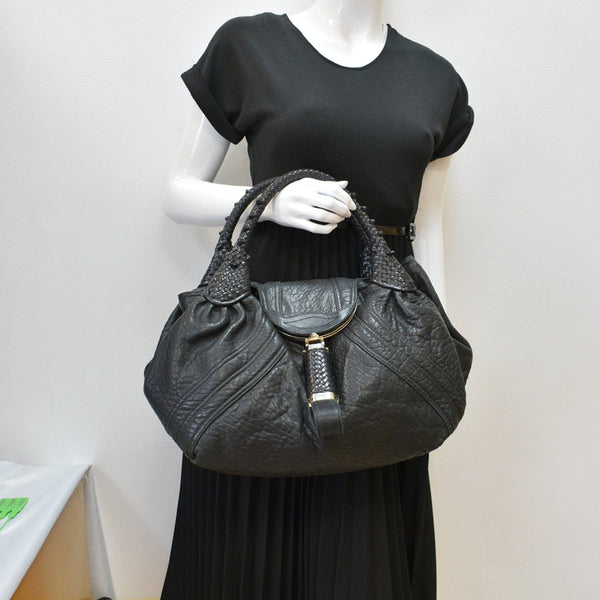 FENDI Spy Nappa Leather Satchel Bag Black