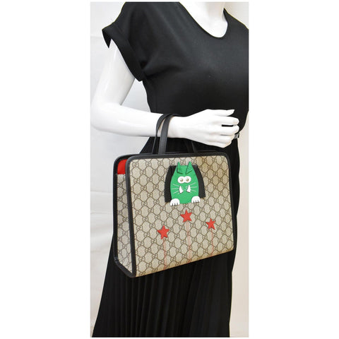 GUCCI Children’s Cat Printed GG Canvas Tote Bag Beige 645290